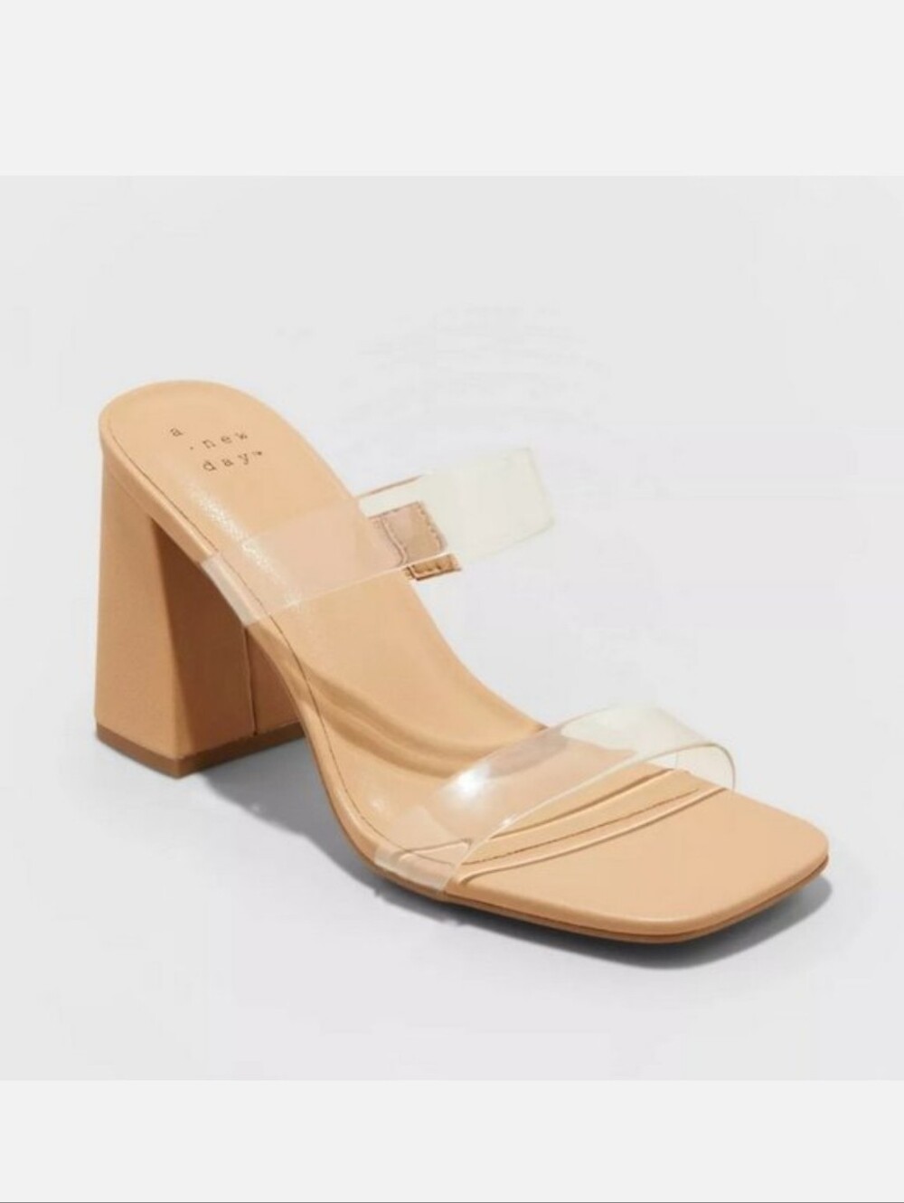 #112- NWT a new day Nude Clear Strap Block Heel Sandal